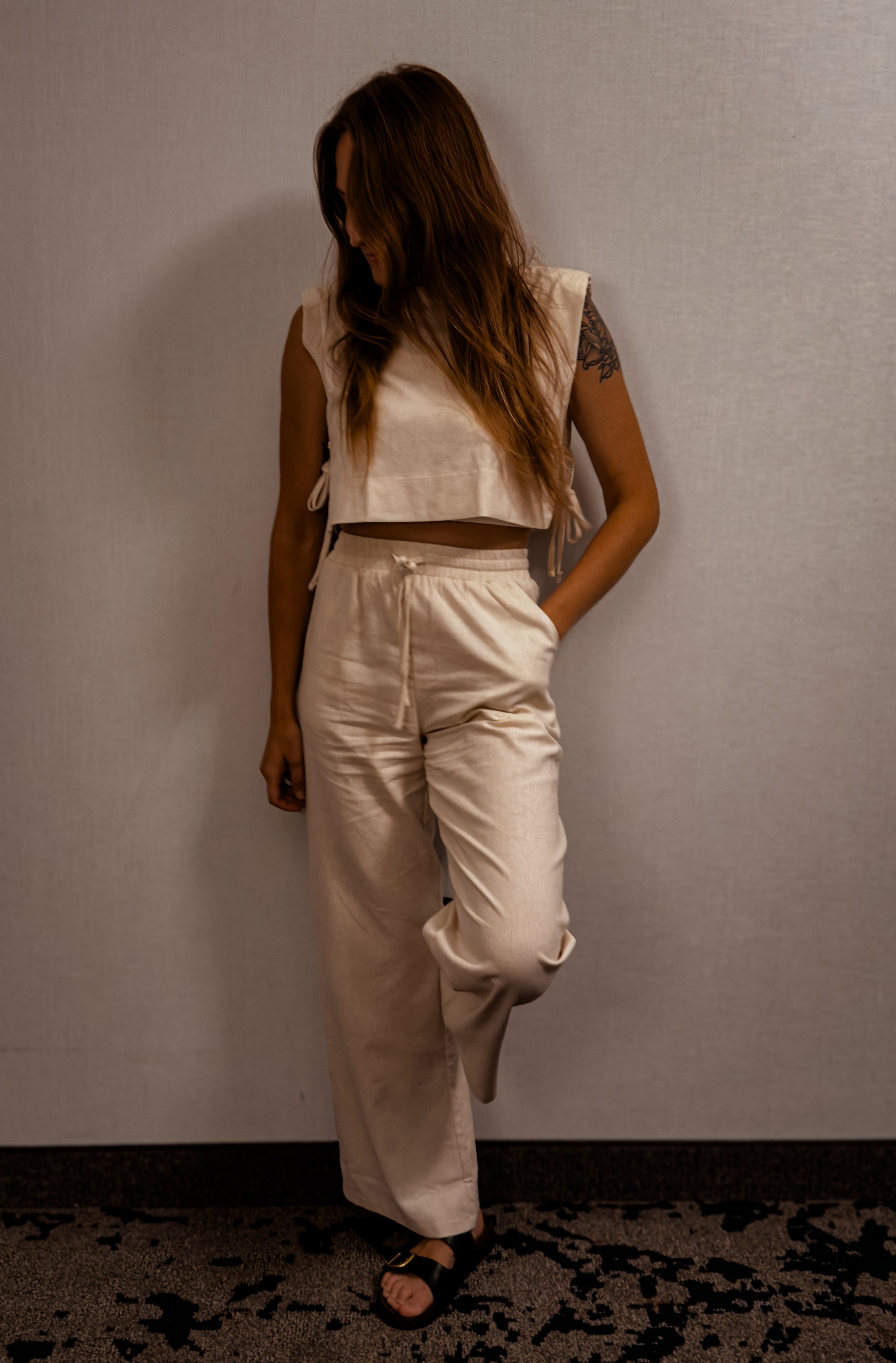 The Breezy Linen Set – Cream Crop Top + Wide Leg Pants | 2-Piece Set
