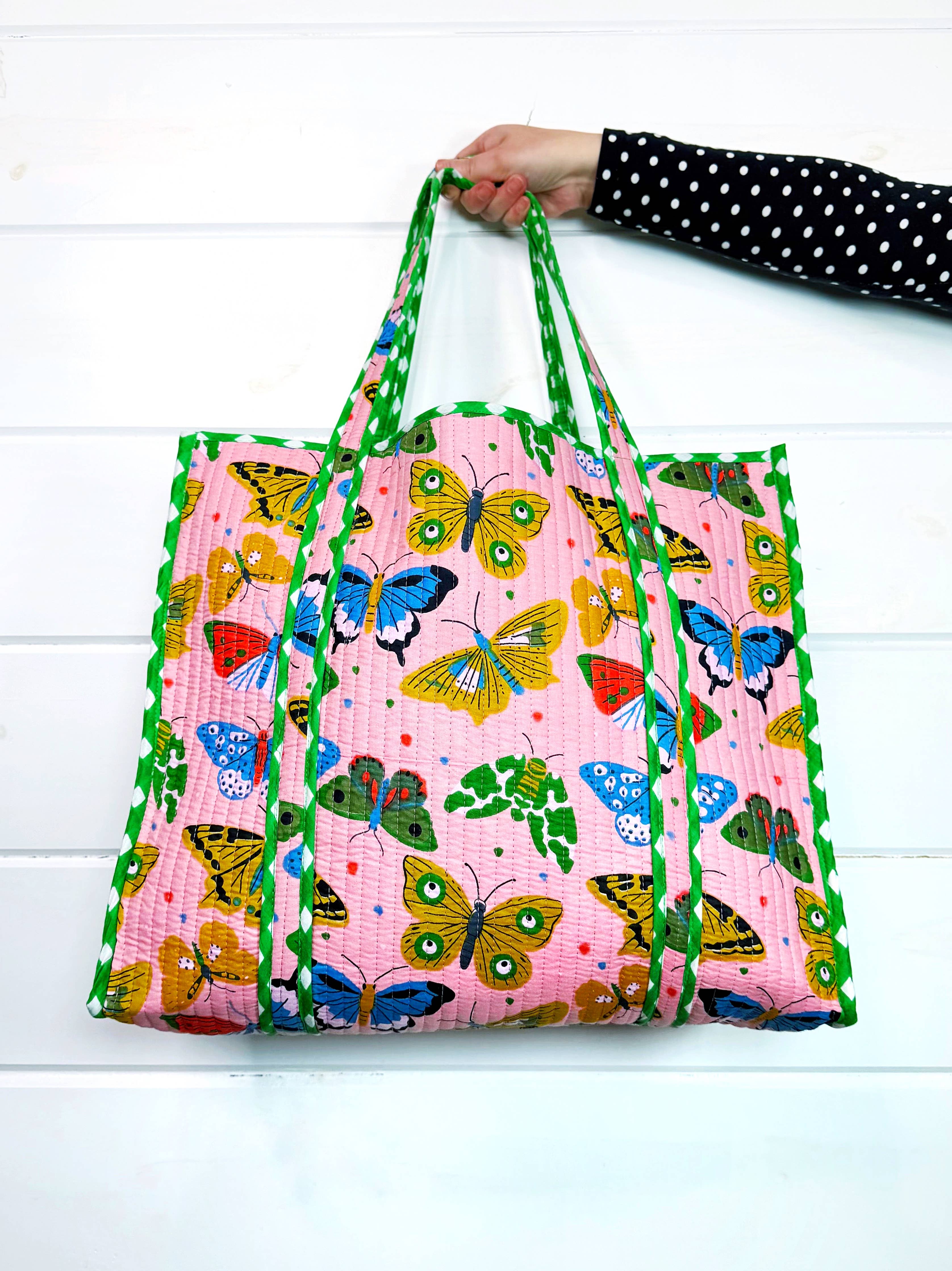 Pink Butterfly Quilted Tote