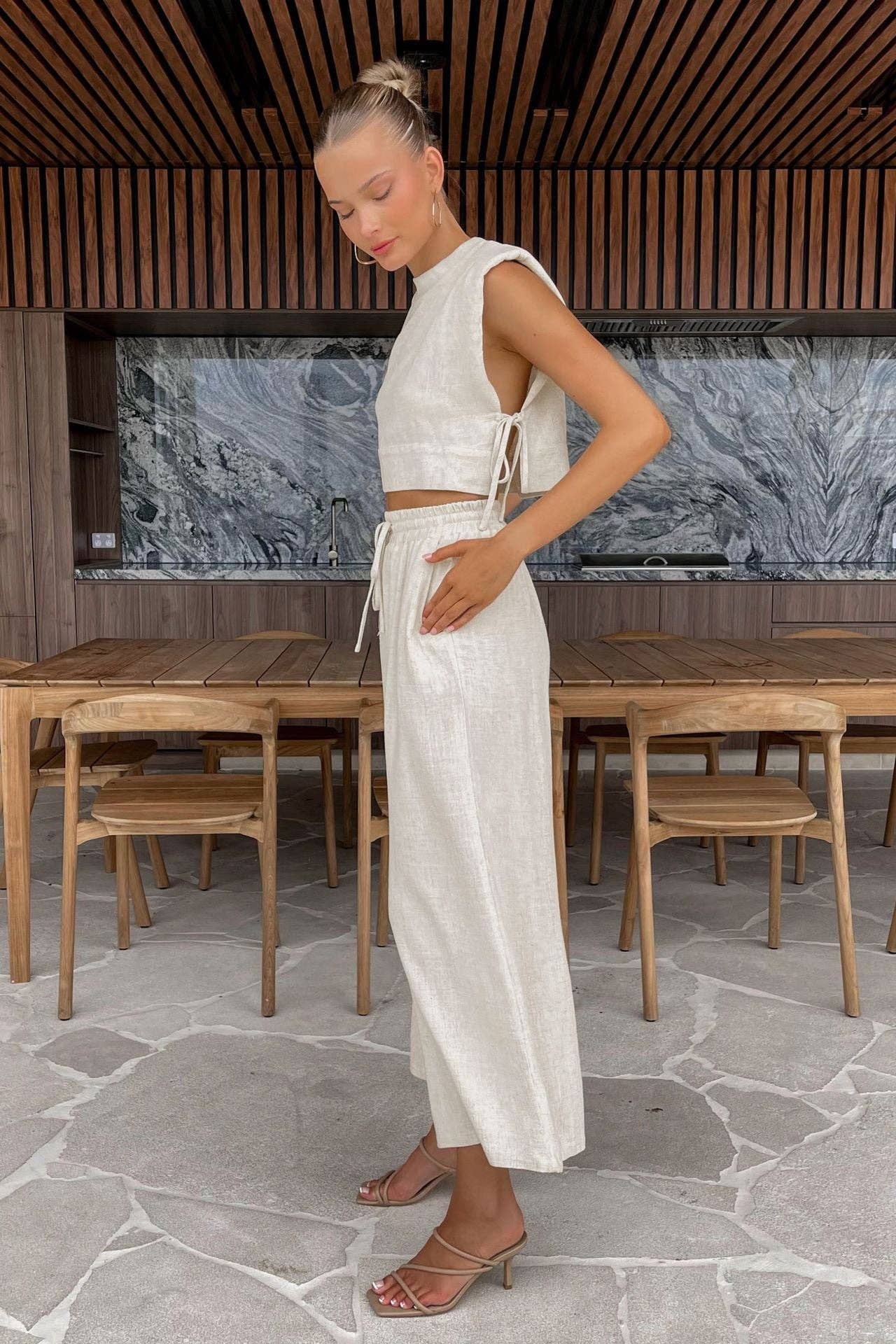 The Breezy Linen Set – Cream Crop Top + Wide Leg Pants | 2-Piece Set