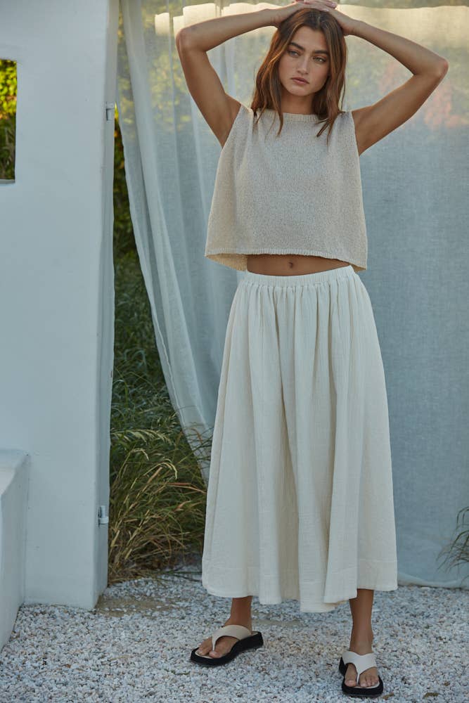 Flowy Knit Sleeveless Crop Top | Crew Neck Top