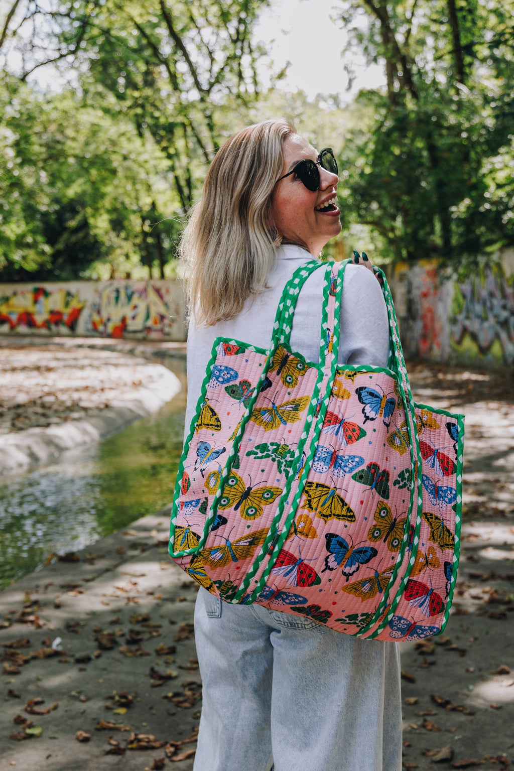 Pink Butterfly Quilted Tote