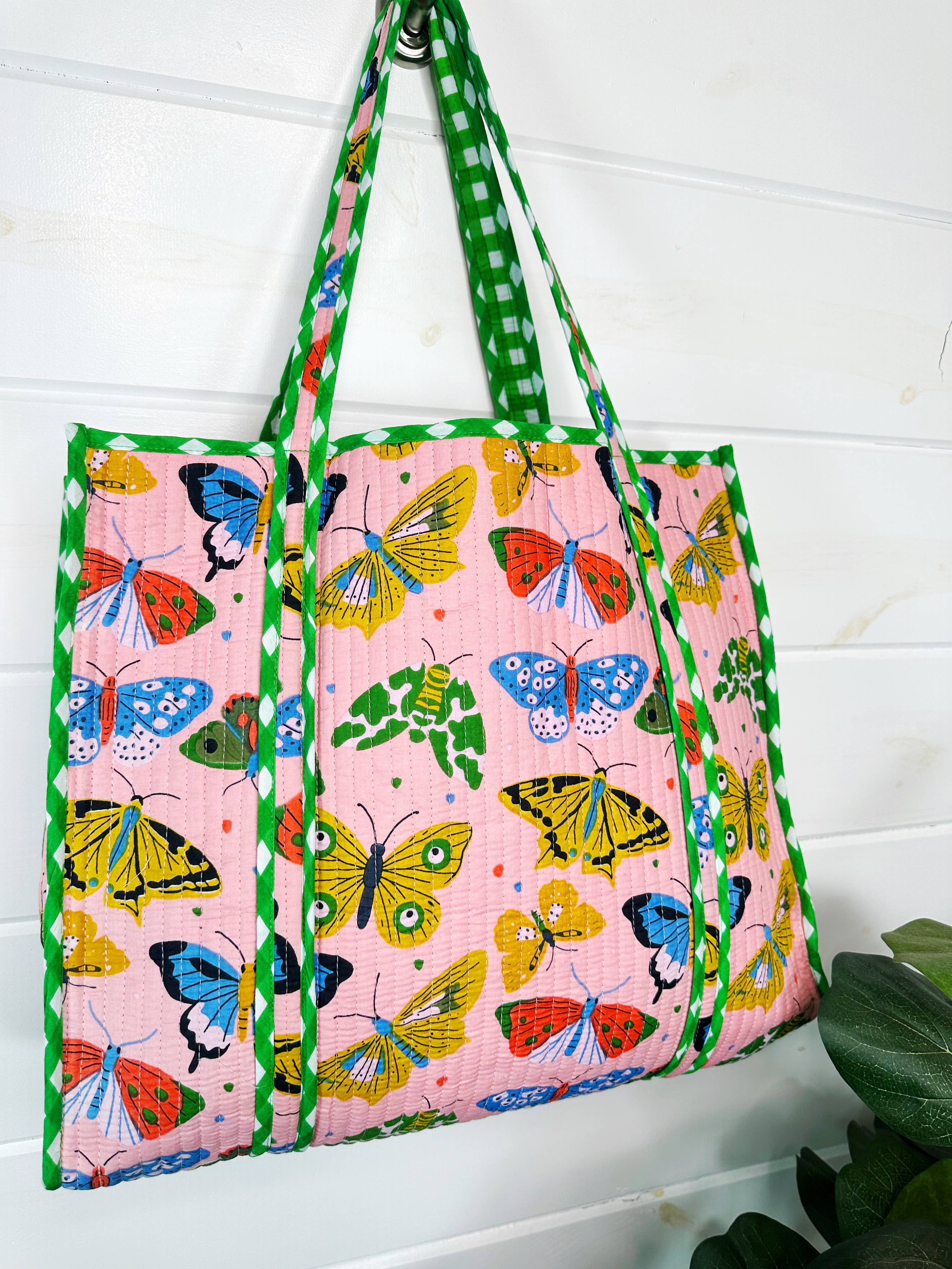 Pink Butterfly Quilted Tote
