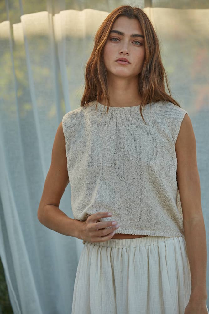 Flowy Knit Sleeveless Crop Top | Crew Neck Top
