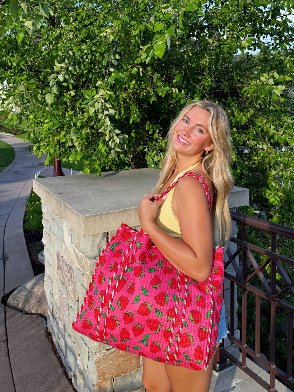 Strawberry Quilted Tote