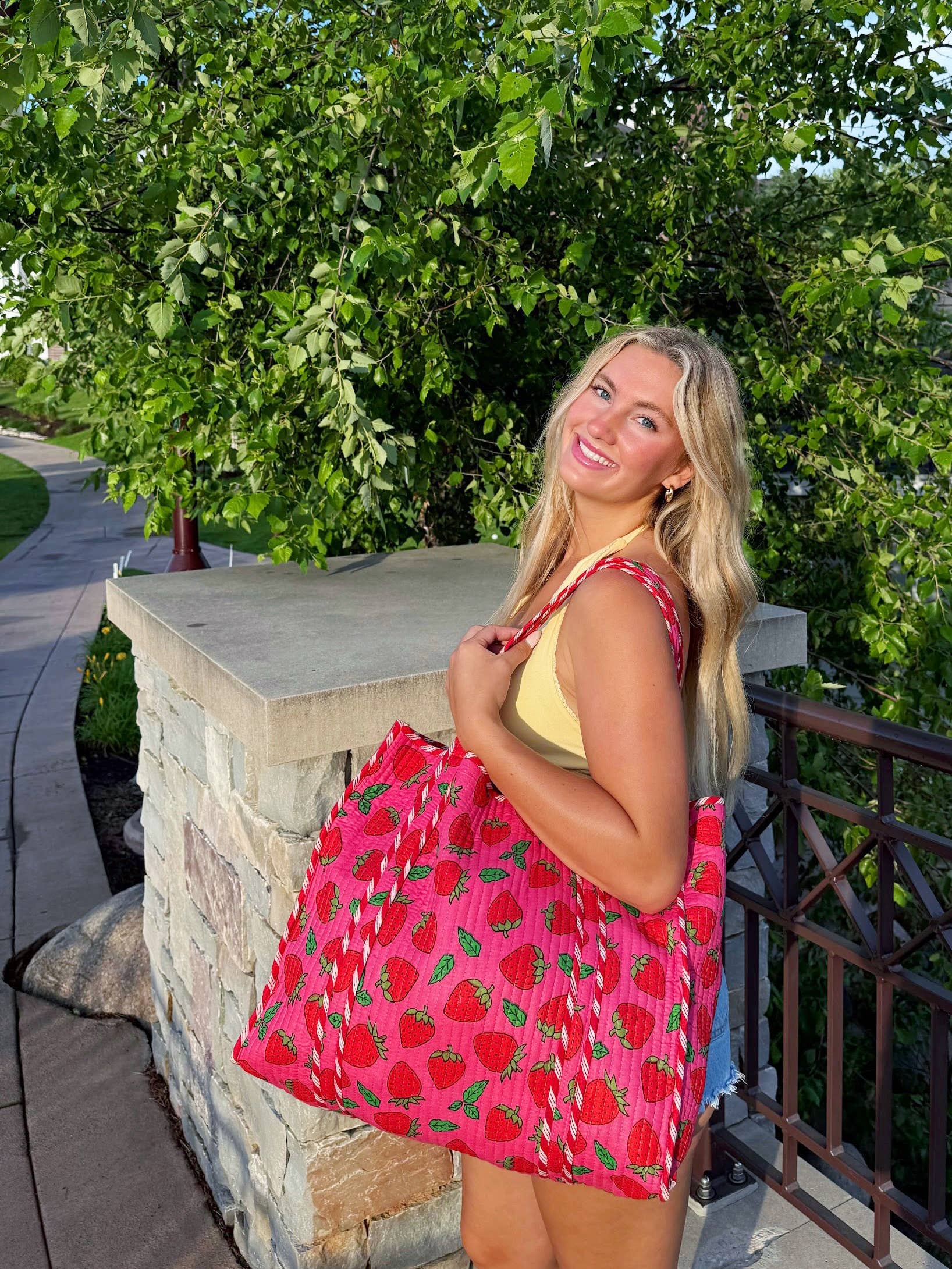 Strawberry Quilted Tote