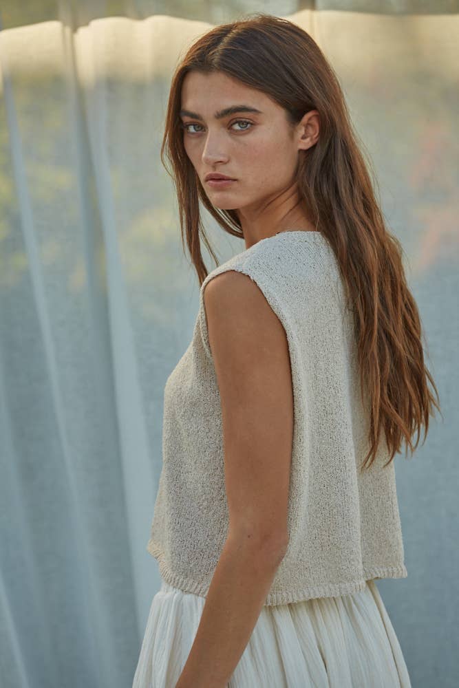 Flowy Knit Sleeveless Crop Top | Crew Neck Top