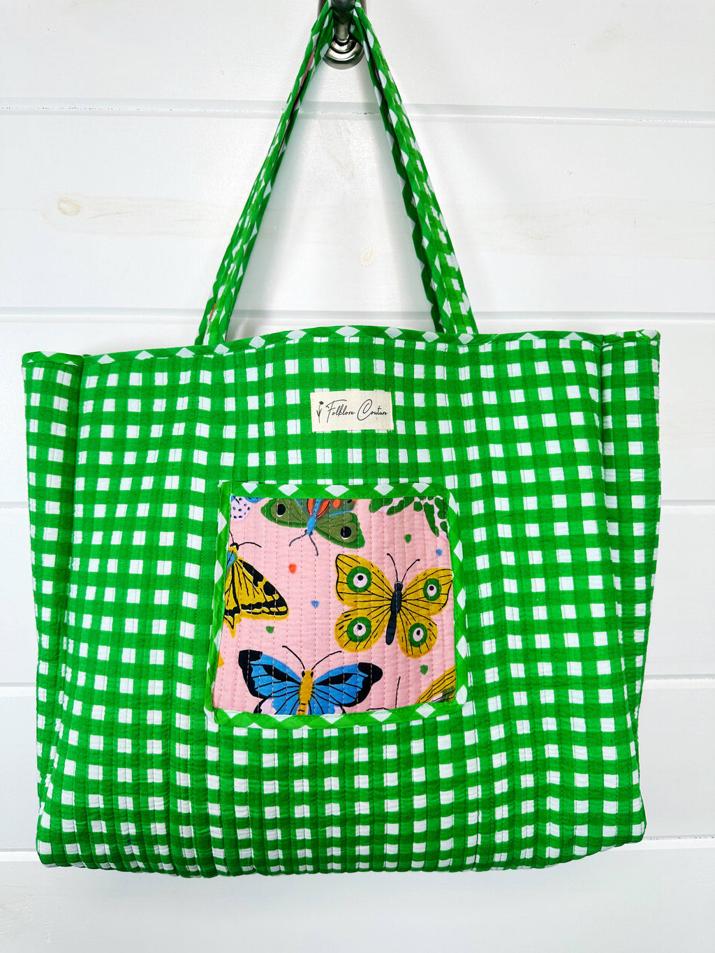Pink Butterfly Quilted Tote