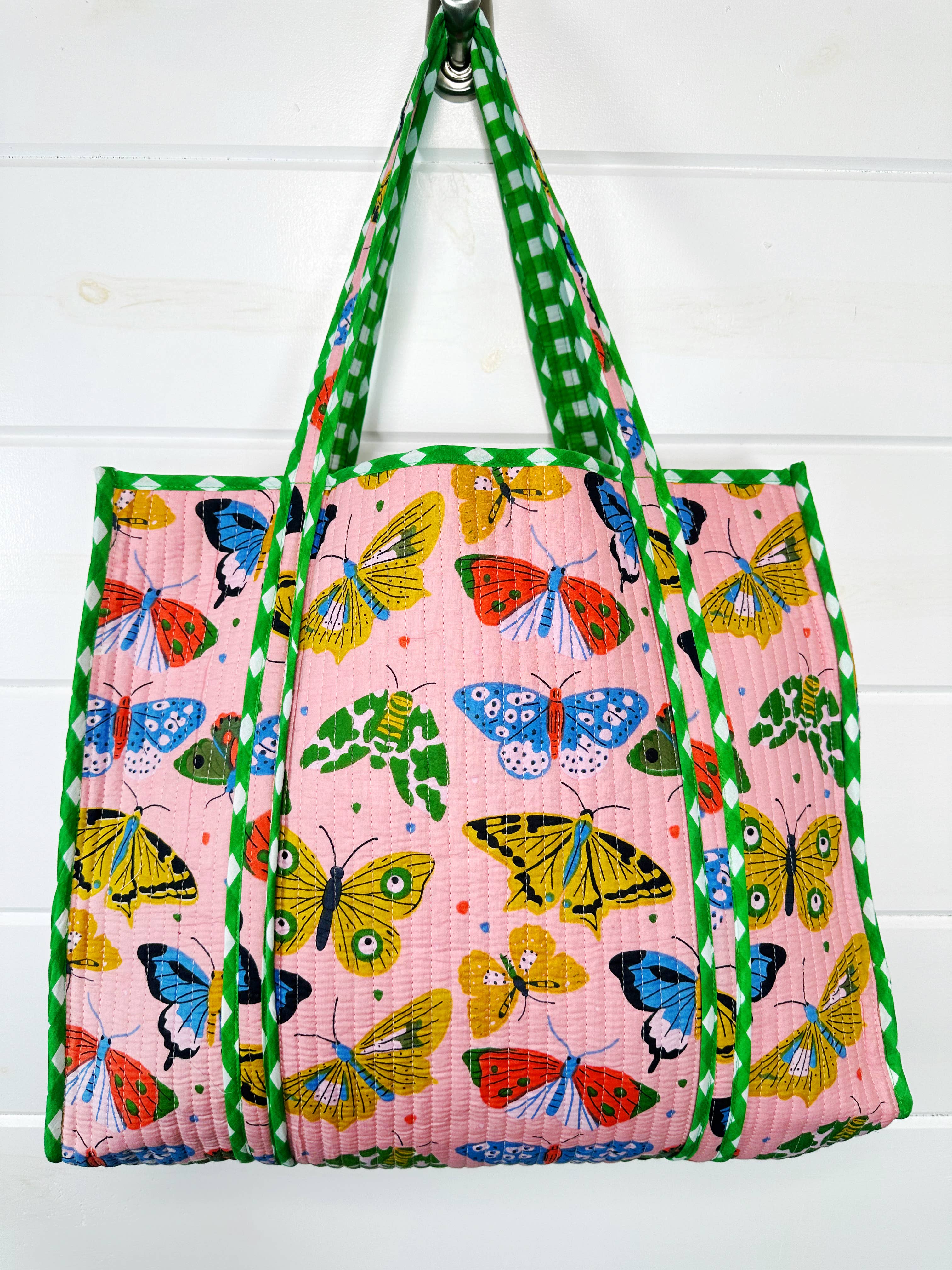 Pink Butterfly Quilted Tote