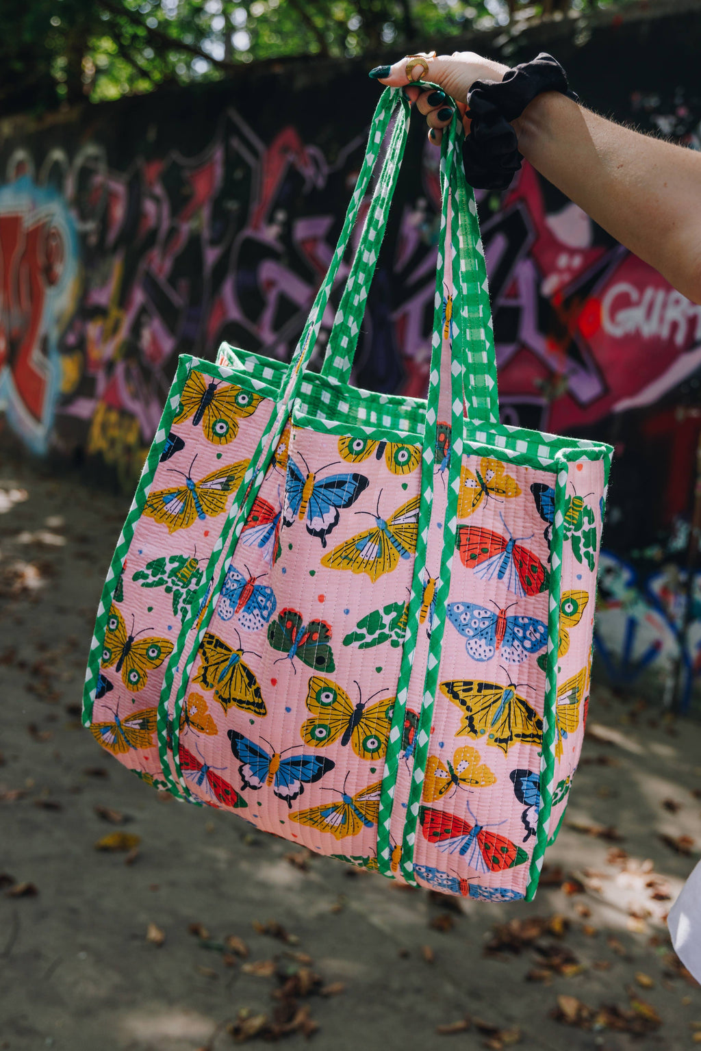 Pink Butterfly Quilted Tote